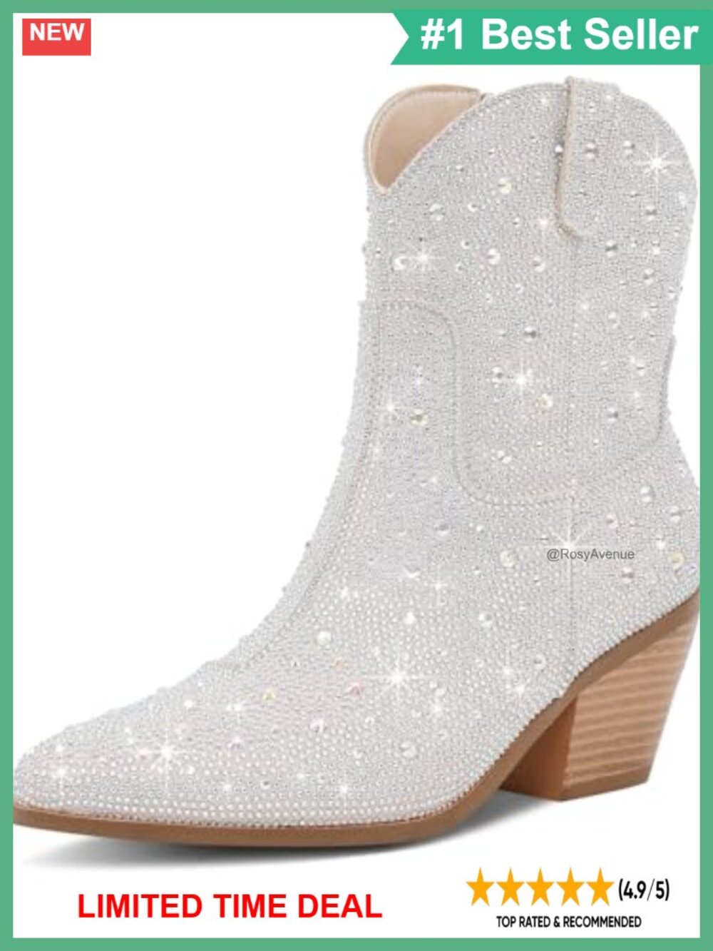 Rhinestone Cowboy Ankle Boots Women Sparkly Western Booties Block Heel